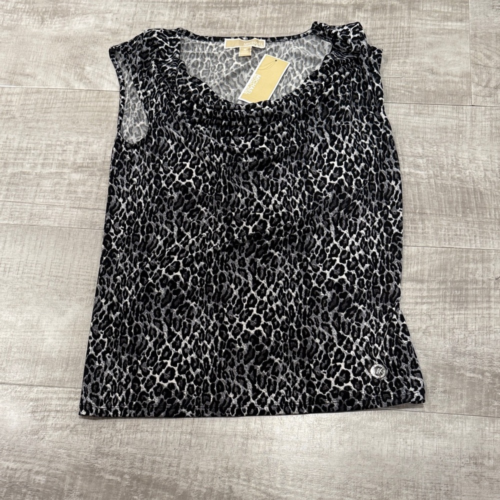 NWT MICHAEL Michael Kors Black and Gray Animal Print Blouse